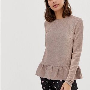Pieces Kristin Metallic Peplum Frill Blouse Top